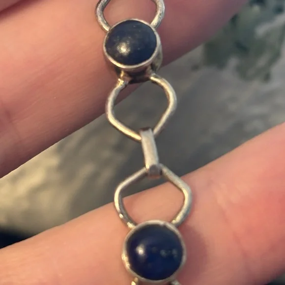 Sterling Silver Lapis Lazuli Bracelet 925 Toggle Clasp 7.5” Artisan Link - Picture 5 of 6